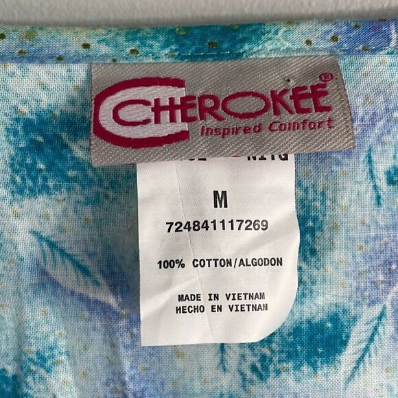 Cherokee cotton print two pocket button front cinch tie back scrub jacket coat M - Picture 8 of 12